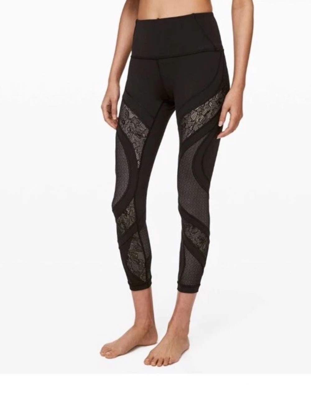 Lululemon Black leggings  Wunder Under Lace High Rise tights size 6 - Picture 11 of 16
